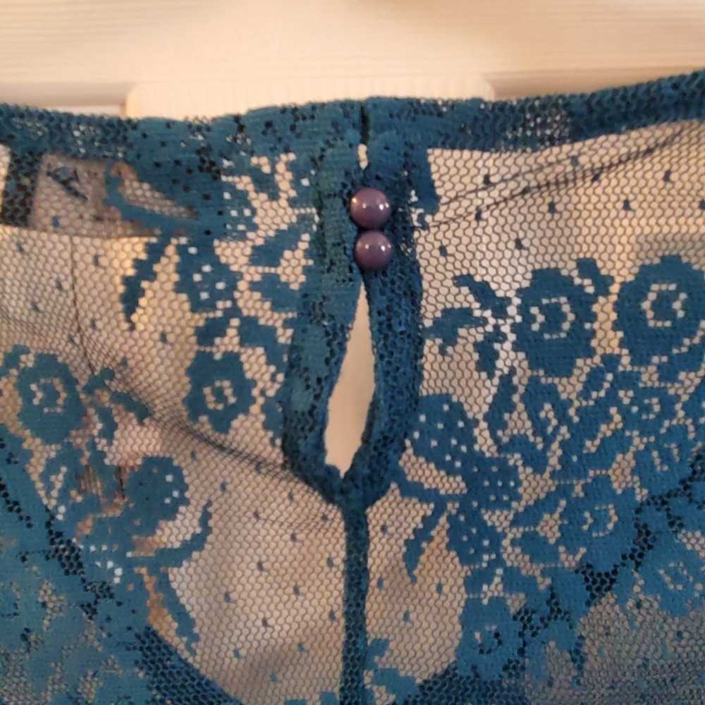 Lane Bryant sz 18/20 sheer lace Teal‎ Blue short slv peplum top boho going out - Picture 5 of 10